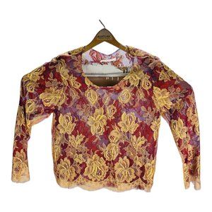 NWOT LOYD/FORD Orange Red Purple Floral Seethrough‎ Rayon L/S Womens Size 2